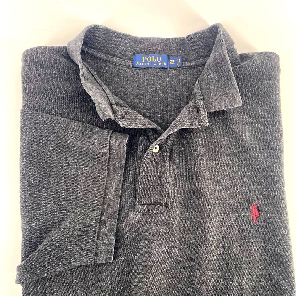 Ralph Lauren Polo Heather‎ Black  Pique Shirt TALL 100% Cotton XLT Maroon Pony